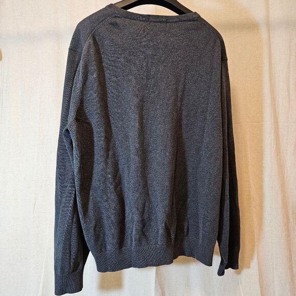 Lands End Mens XL 46-48 Sweater V Neck Long Sleeve Supima Cotton Grey - Picture 6 of 8